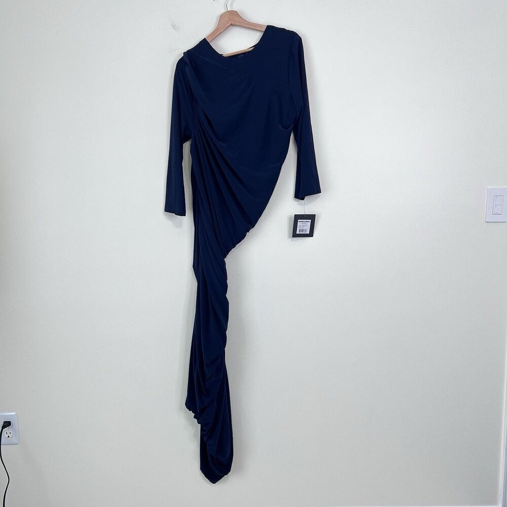 Norma Kamali Diana Gown Long Sleeve Midi Ruched Navy Dress Ruched NEW XL Revolve - Picture 4 of 11